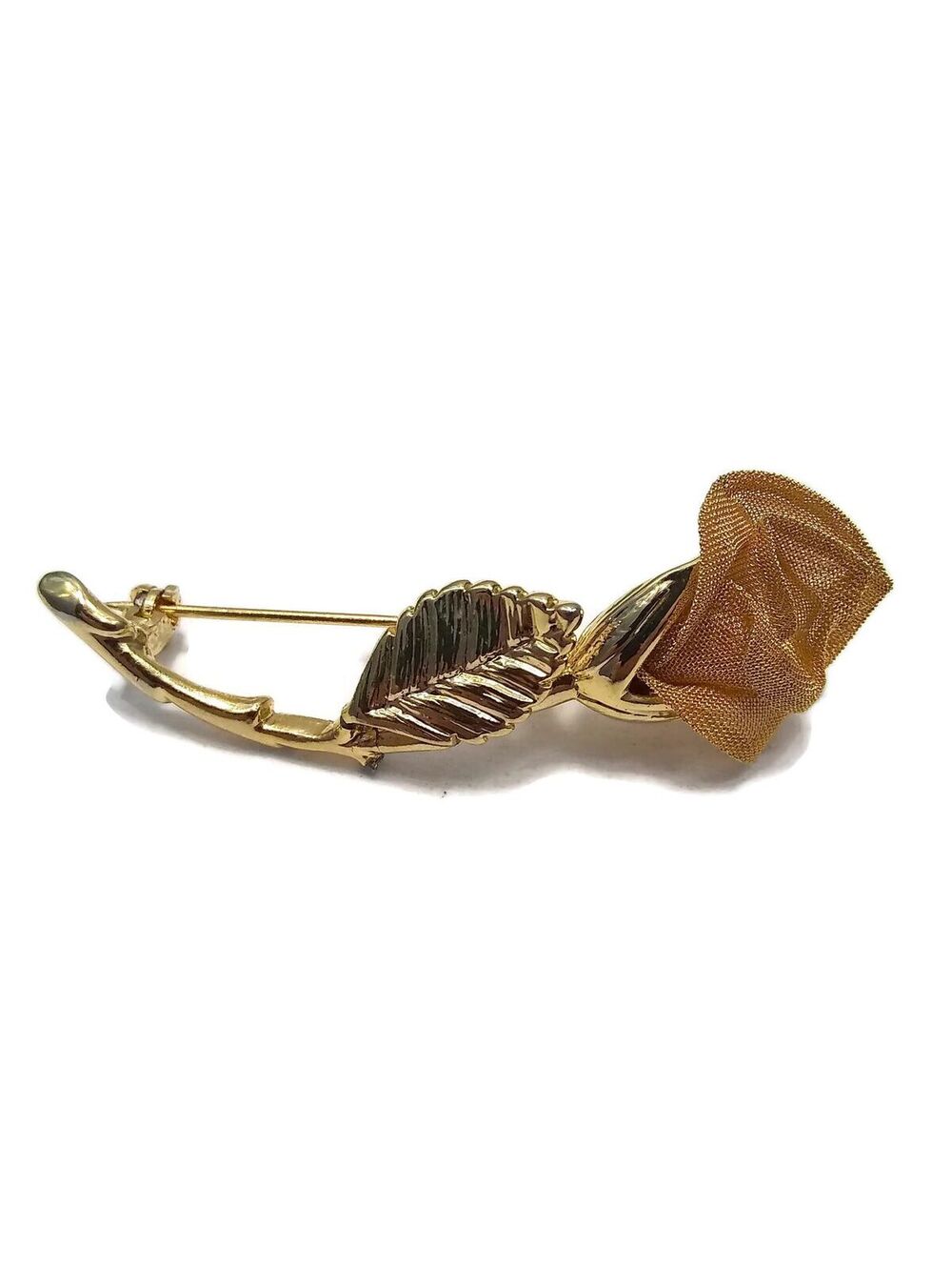 Vintage Anne Klein Gold Tone Flower Brooch, Golden Mesh Blossom.